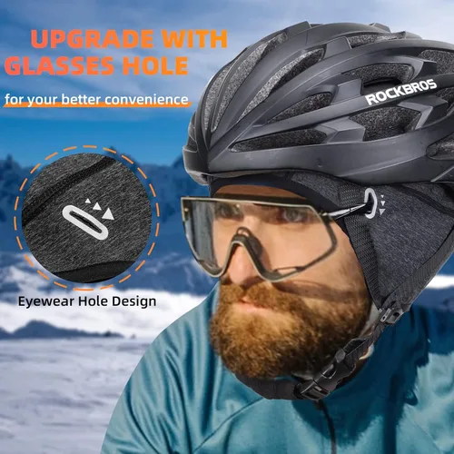 Vista 2 de ROCKBROS Gorras de ciclismo de invierno para hombres y mujeres, sombrero de ciclismo a prueba de viento con visera solar debajo del casco forro negro