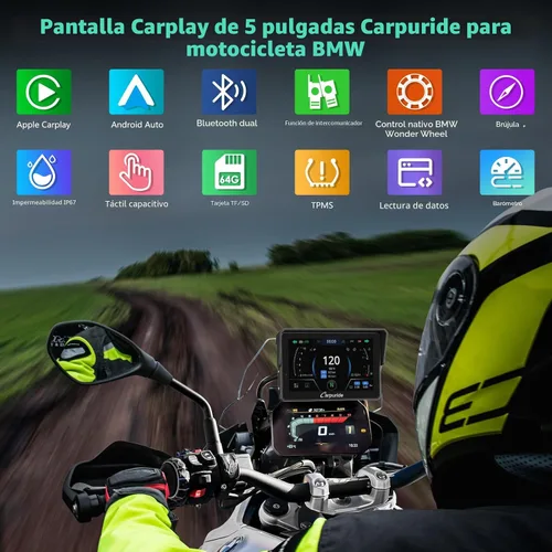 Vista 2 de CARPURIDE W502BS para BMW Moto CarPlay y lectura de datos A-Auto, Maravilla nativa 5" waterproof GPS screen with dual Bluetooth, native data