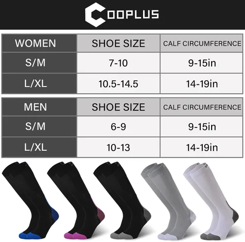 Vista 2 de COOPLUS Calcetines de compresión para mujeres y hombres, 20-30 mmHg, soporte de circulación hasta la rodilla, para enfermera, correr, atletismo