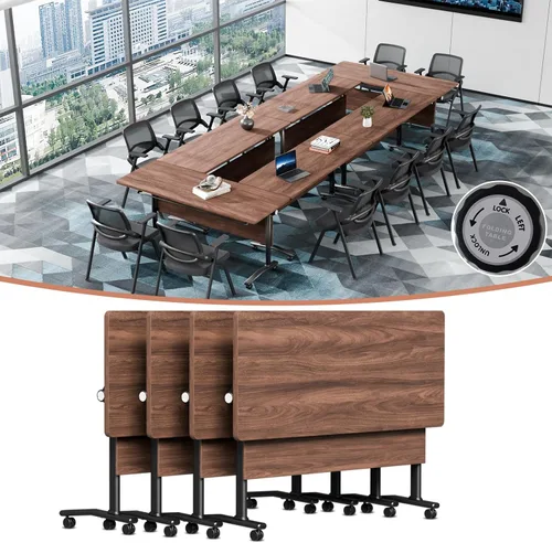 Vista 39 de Mesa de conferencias plegable, mesas de sala de conferencias con ruedas, mesa rectangular grande y plegable para reuniones de 6 a 12 personas, mesa
