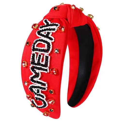 Vista 9 de YAHPERN Diadema anudada de perlas de cristal, diadema ancha con nudo superior para mujer, accesorios para el cabello deportivos, béisbol, fútbol