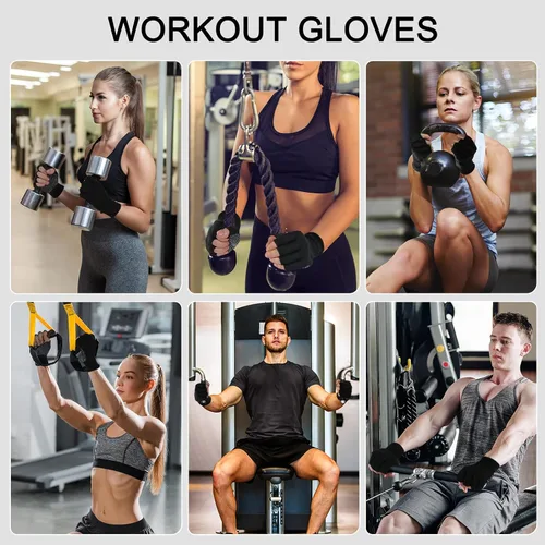 Vista 5 de Fingerless Workout Gloves for Men and Women, Half Finger Work Glove, Black Pilates Gloves with Grip, Fitness Exercise Gloves for Yoga, Cycling, Gym