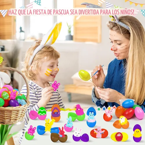 Vista 2 de 24 huevos de Pascua prellenados con juguetes esponjosos Mochi, huevos de plástico rellenos de Mochi Squishies para los sufrimientos de la cesta