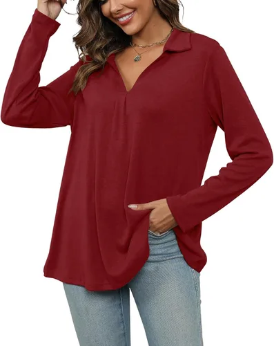 Vista 3 de Camisetas de manga larga con cuello en V para mujer, para otoño e invierno