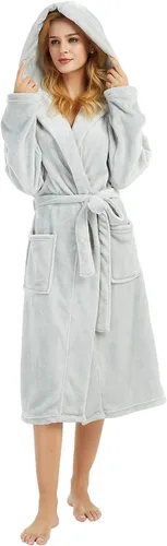 Vista 17 de HEARTNICE Bata de forro polar con capucha para mujer, bata de baño suave para mujer, bonito abrigo largo para casa