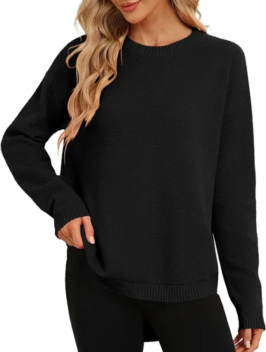 Vista 18 de DB MOON Suéter de Punto de Manga Larga con Cuello Redondo para Mujer 2025 Ajuste Holgado Suave Sólido Pullover Beige