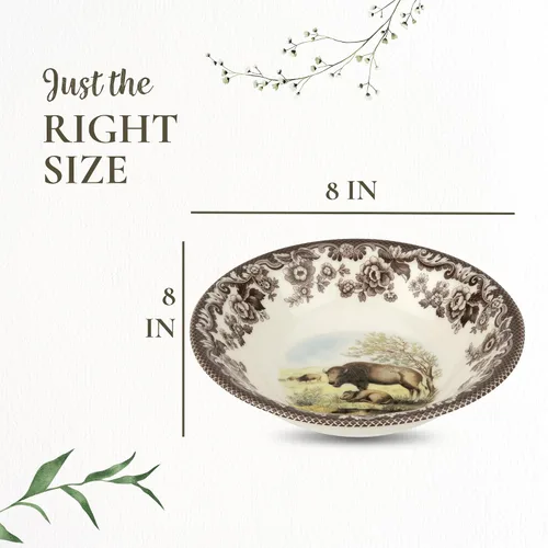 Vista 7 de Spode Woodland American Wildlife Ascot - Cuenco para cereales, diseño de bisonte, cuenco de loza fina de 8 pulgadas para cereales, ensaladas