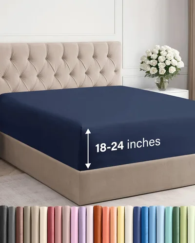 Vista 114 de Sábana bajera ajustable extra profunda Twin XL – Sábana bajera individual de lujo de hotel solamente – Se adapta fácilmente a colchones de 18 a 24