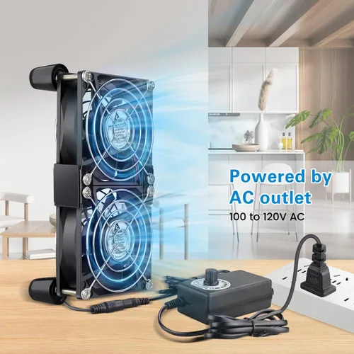 Vista 3 de GDSTIME Ventilador de computadora dual de 3.150 in x 0.984 in con enchufe de CA, controlador de velocidad variable de 110 V 120 V 240 V para módem