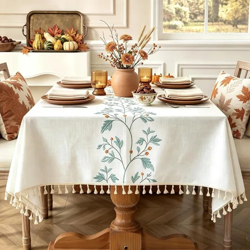 Vista 8 de Laolitou - Mantel de lino de algodón impermeable para mesa de comedor, rústico, estilo de granja, mantel rectangular para cocina, mesas de café