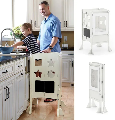 Vista 10 de Guidecraft Classic Kitchen Helper® - Torre para niños pequeños, color gris: plegable, altura ajustable, taburete de aprendizaje para niños