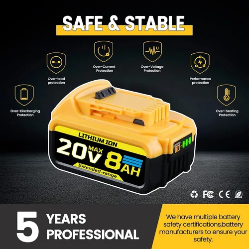 Vista 7 de 8.0Ah 18V Reemplazo para batería Dewalt 18V (20V Max) compatible con baterías Dewalt DCB200 DCB204 DCB206 DCB201 DCB203 DCB181 DCB180 2Pack