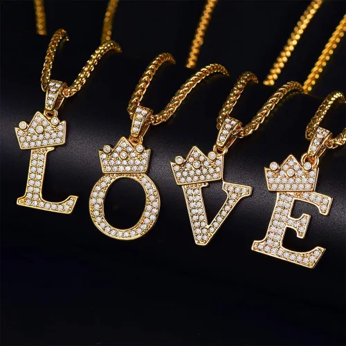 Vista 7 de U7 Collar con inicial de la A a la Z, dije de letra helada con cadena de 22 a 24 pulgadas, para hombres y mujeres, con nombre del alfabeto de hip