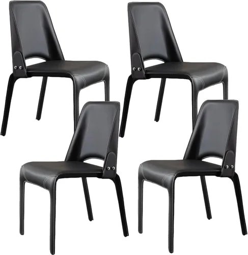 Vista 13 de JKGHK Leather Dining Chairs, Armless Room Chairs, Upholstered Kitchen Chair with Backrest, Side Chair with Metal Legs, for Bedroom, Cafe Brown