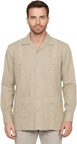 Vista 14 de NE PEOPLE Camisa de manga larga bordada con botones de guayabera cubana para hombre (S-4XL)