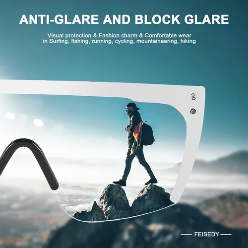 Vista 5 de FEISEDY Gafas de sol sin montura de gran tamaño con espejo para mujeres y hombres con parte superior plana escudo cuadrado UV400 B2761 70mm