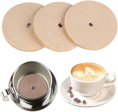 Vista 4 de 100 filtros redondos para cafetera, papeles de filtro de café, filtro de repuesto universal para cafetera vietnamita, para cocina del hogar, papeles
