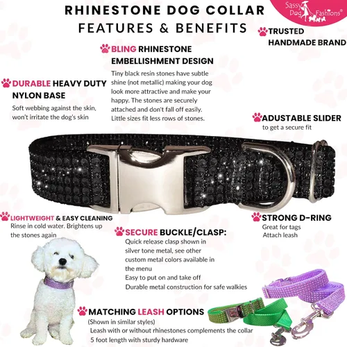 Vista 5 de Collar de perro con diamantes de imitación, hebilla grabada y opciones de correa, collares de perro brillantes a la moda, joyas brillantes