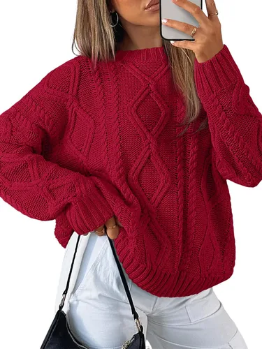 Vista 11 de Trendy Queen Suéteres de punto trenzado de gran tamaño para mujer, trajes Verde militar