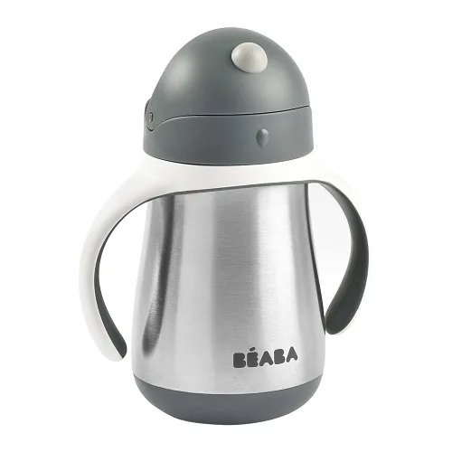 Vista 2 de BEABA - Vaso para sorber con popote de acero inoxidable, vasos aislados a prueba de derrames con asas extraíbles, fabricado con acero inoxidable