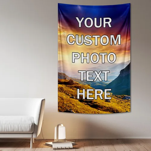 Vista 17 de Tapiz personalizado para cargar imágenes con fotos y textos, tapiz personalizado para colgar en la pared, manta de telón de fondo para decoración