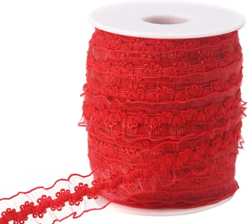 Vista 10 de Cinta de encaje elástica negra con volantes de 20 yardas para coser de 1 pulgada de organza de doble onda, ajuste de encaje, ropa y ropa