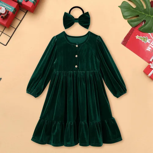 Vista 4 de AWIBMK Vestidos de Navidad para mamá y yo, vestido de terciopelo de manga larga, otoño, invierno, Navidad, vacaciones, mamá, hija, trajes a juego