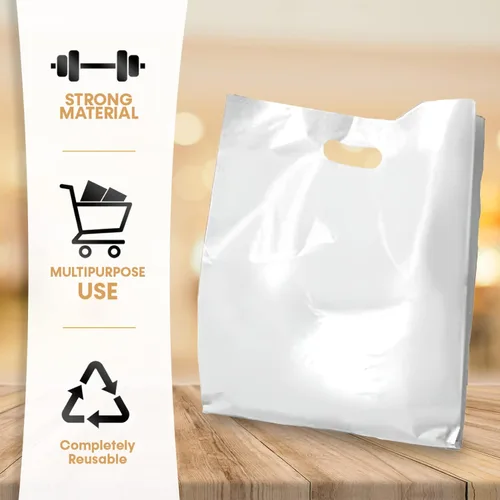 Vista 4 de Bolsas de plástico blanco para tienda, diferentes tamaños de 9 x 12 pulgadas, 12 x 15 pulgadas, 15 x 18 pulgadas, paquetes de 100/200/500 bolsas