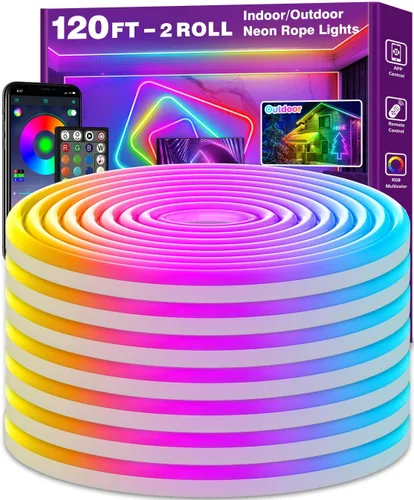 Vista 11 de AILBTON Luces LED de neón de 20 pies con control remoto por aplicación, IP65, impermeable, flexible, tira de luces de neón de 24 V RGB