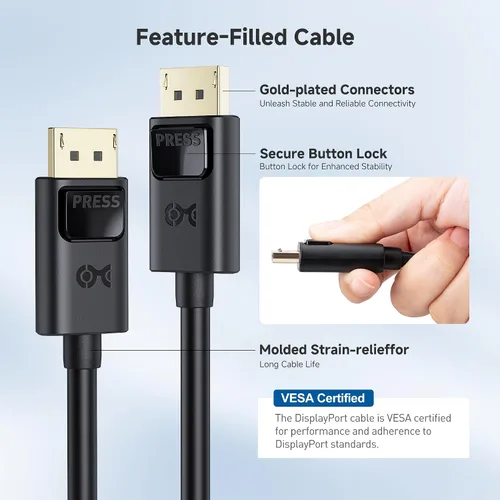 Vista 6 de Cable Matters [Certificado VESA] Cable DisplayPort 1.4 corto de 32.4 Gbps – 3 pies, compatible con 8K 60Hz, cable DisplayPort 4K 240Hz 1.4