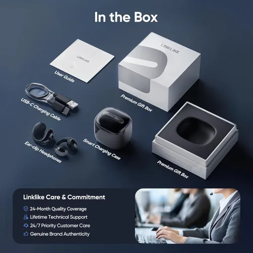Vista 8 de Linklike Los auriculares abiertos con clip de oreja más cómodos [patentados cero presión y alta fidelidad superior] LDAC de alta resolución, batería