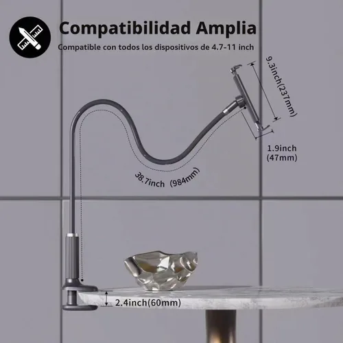 Vista 2 de Niumowa Soporte para tableta de cuello de cisne - Soporte flexible para tableta, soporte para teléfono celular, soporte para celular, brazo