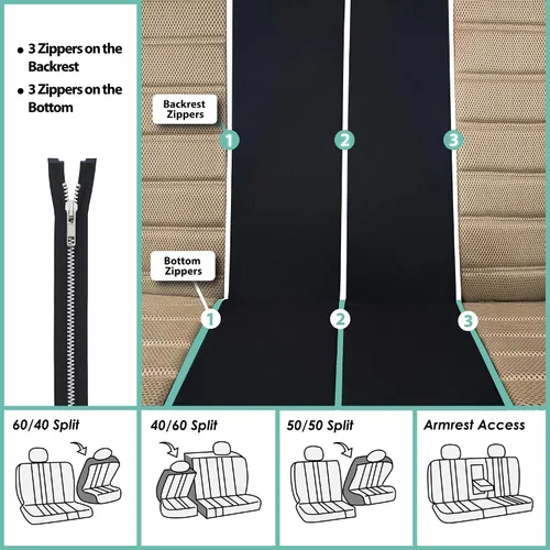 Vista 8 de TLH - Fundas de asiento de tela de malla de aire 3D color beige, ajuste universal para coches, camiones, SUV - Solo para asientos delanteros
