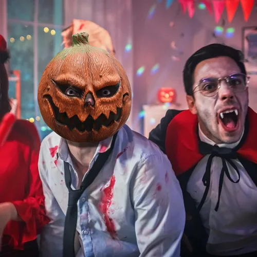 Vista 3 de MOLEZU Máscara de calabaza de lujo novedosa para disfraz de Halloween, accesorios para fiesta de disfraces de animales adultos, máscara de látex