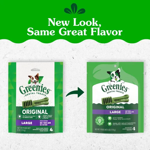Vista 2 de Greenies Golosinas dentales naturales para perros adultos recomendadas por veterinarios, tamaño grande, sabor original, paquete de 6 onzas, 4