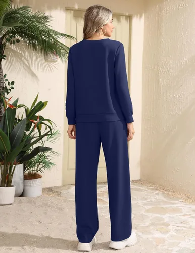 Vista 3 de Ekouaer 2 Piece Sets for Women Lounge Set Airport Fall Travel Outfits 2026 Navy Blue