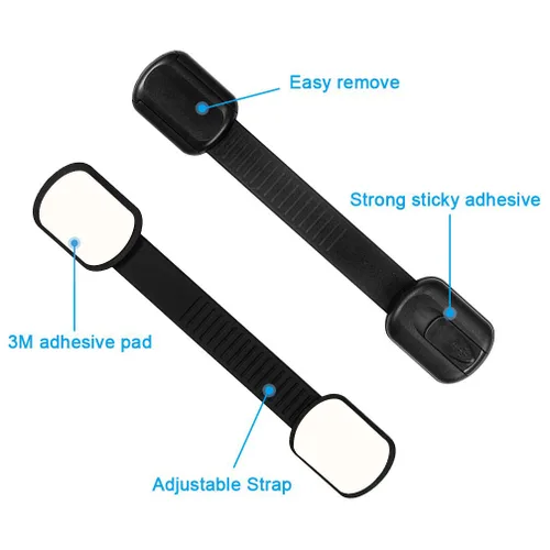 Vista 2 de Viaky - Paquete de 8 cerraduras negras de seguridad para niños, correas ajustables a prueba de bebés para cajones, horno, refrigerador, asiento