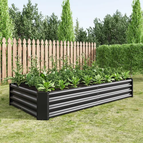 Vista 10 de Cama de jardín elevada galvanizada para verduras, jardineras elevadas al aire libre, camas de jardín elevadas de metal, kit de acero para verduras