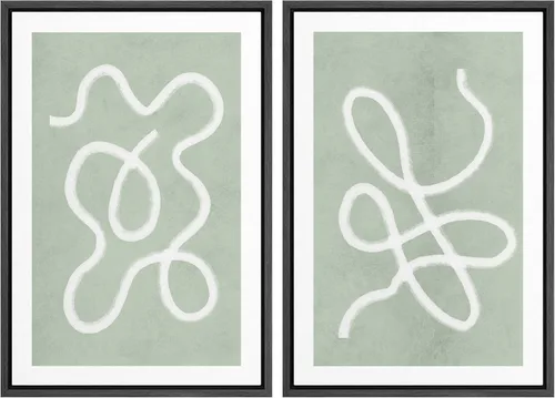 Vista 109 de SIGNWIN Lienzo enmarcado para pared, juego de arte de collage de ondas en espiral de mediados de siglo, formas abstractas, acogedor, neutro