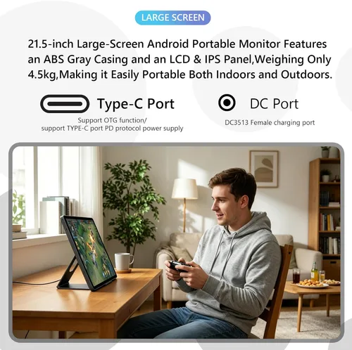 Vista 7 de OFD P02-Tableta de TV portátil de 21.5 pulgadas, pantalla táctil, monitor inteligente 1080P, Android 15,6+128GB ROM, TV portátil al aire libre