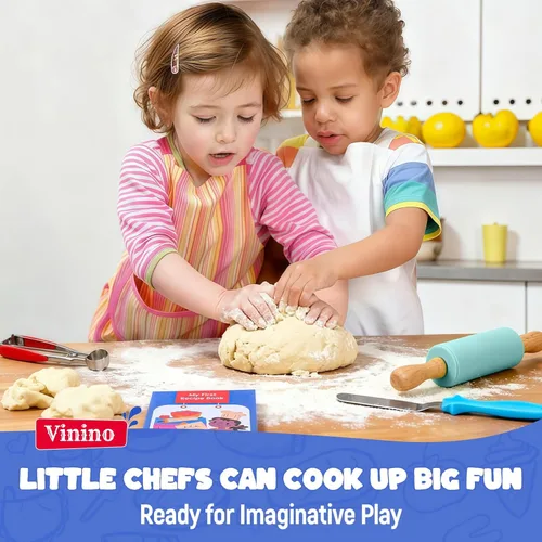 Vista 6 de Vinino Juego de 11 piezas para hornear y cocinar para niños, utensilios de hornear reales con libros de cocina para niños, accesorios de cocina