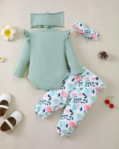 Vista 82 de SUNNY PIGGY Ropa para bebé recién nacida, con volantes, mameluco de algodón floral, conjunto de pantalones de algodón para niñas