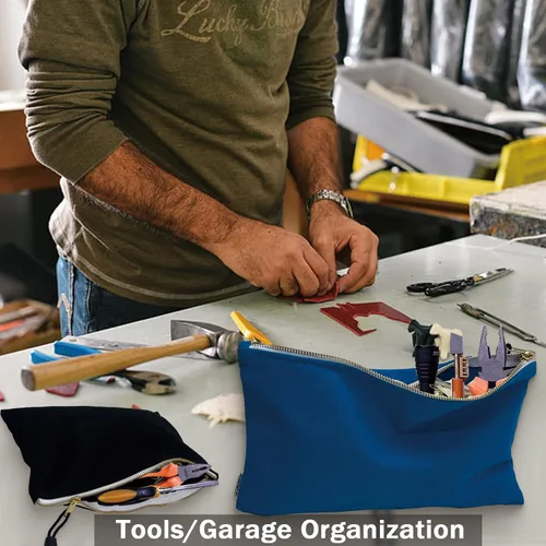 Vista 6 de Bolsa de herramientas de lona con cremallera, paquete de 6 bolsas de herramientas resistentes, bolsas de almacenamiento multiusos con cremalleras