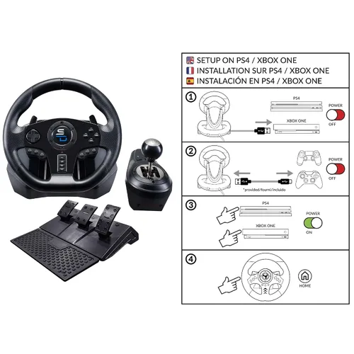Vista 6 de Superdrive - GS850-X racing steering wheel with manual shifter, 3 pedals, paddle shifters for Xbox Serie XS, PS4, Xbox One, (programmable)