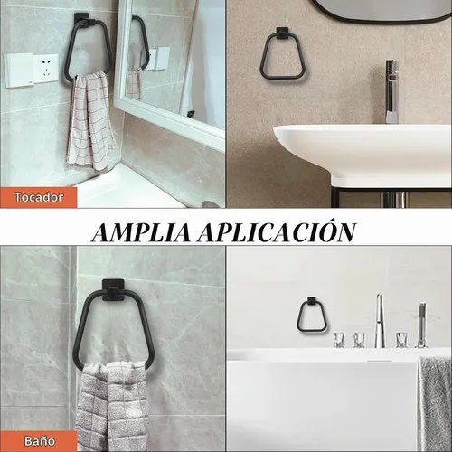 Vista 3 de Toallero para pared de baño, toallero de mano de acero inoxidable, resistente para baño, cocina (negro)