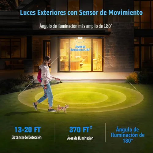Vista 2 de Aootek Luces solares blancas cálidas con sensor de movimiento para exteriores, 2500 lúmenes, panel solar de 15.3 in², 3 modos de iluminación, IP65
