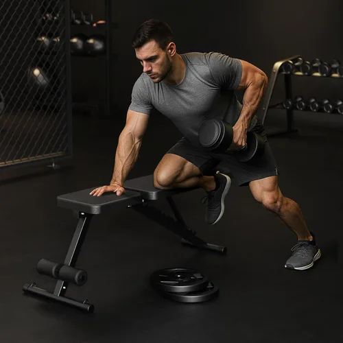 Vista 7 de Banco de pesas ajustable para gimnasio en casa, banco de entrenamiento plegable para ejercicio de cuerpo completo con mancuernas, banco