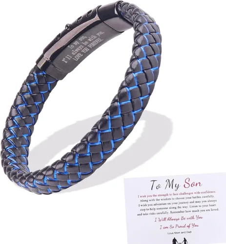 Vista 20 de Pulsera de cuero trenzado con texto en inglés «Love You Forever» para hombres y niños, pulsera inspiradora de acero inoxidable, pulsera de cuero