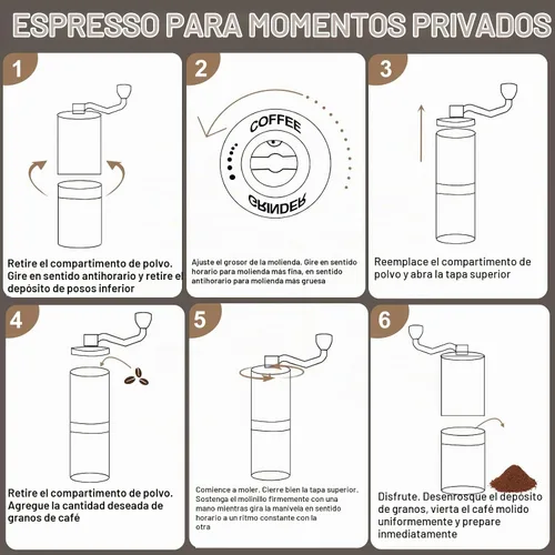Vista 9 de Molinillo de café manual desmontable con rebabas cónicas de acero inoxidable de 25 niveles, molinillo portátil de grano de café de aluminio Negro