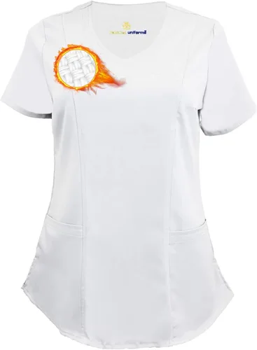 Vista 19 de M&M SCRUBS Camiseta quirúrgica elástica ultra suave con cuello caído y 2 bolsillos para mujer Negro